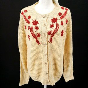 PEPALOVES Beaded Oversized Cardigan Sweater Cream LARGE